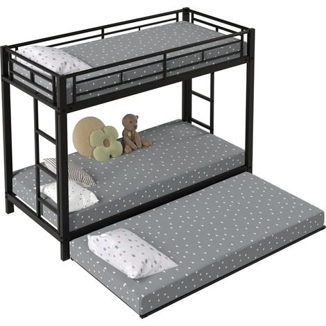 Letto a castello 90x200 cm in metallo nero con letto estraibile, alte sponde di sicurezza, certificazione EN747, stile moderno - CHICFURN (1/5)