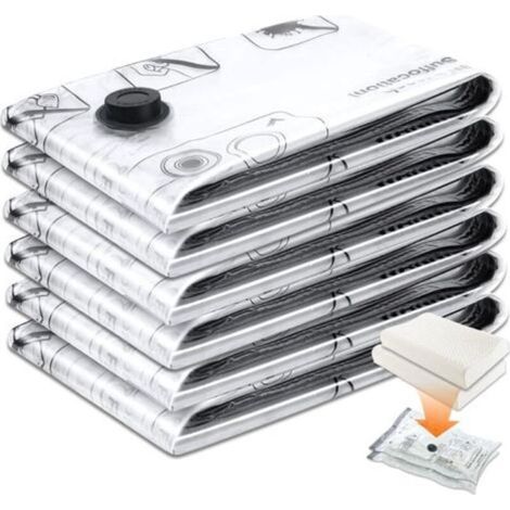 Sac Sous Vide Vetement Aspirateur 6 Pièces (60x40cm), Sac de Rangement Sous Vide Réutilisables avec Double Zip, Idéal pour Voyage, Déménagement et Compression de Vêtements, Couettes, Oreillers (1/5)