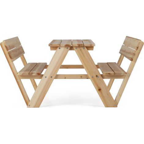 Table de pique-nique pour enfants 116 x 90 x 55 cm avec 2 bancs intégrés ambiance cosy en bois naturel