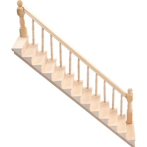 Escalier miniature brillant à coins arrondis pour maison de poupée, en bois de bouleau, à monter soi-même. Modèle mignon à l'échelle 1/12. Idéal pour les loisirs créatifs. (1/5)