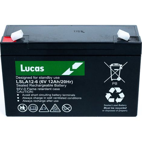 Batterie plomb étanche stationnaire LSLA126 – Technologie VRLA – Tension 6V – Capacité 12Ah – Dimensions 151x50x98mm – Lucas (1/3)