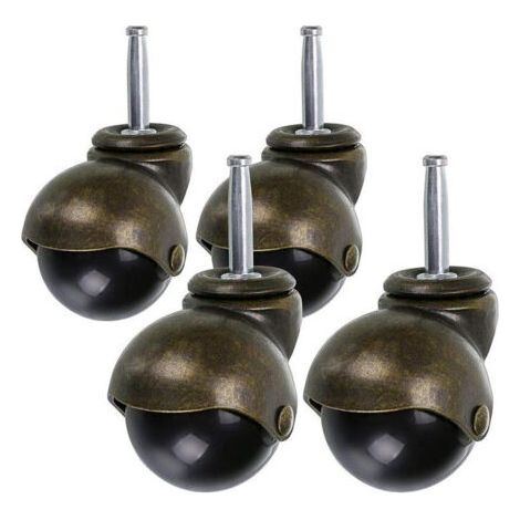 Roulettes pivotantes à billes avec tige de 50 mm et bagues, style antique, pour meubles, poufs, commodes, tables basses, lot de 4 (1/4)