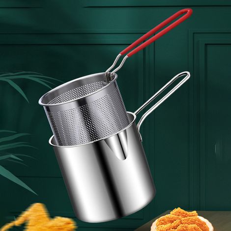 Petite friteuse domestique 1 L/0,35 gal en acier inoxydable avec panier vapeur pour lait, non toxique, pour la cuisine (une ou deux personnes). (1/5)