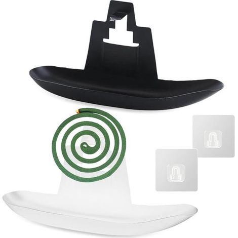 Set di 2 porta incenso a spirale da parete e da tavolo (bianco/nero)，Porta in metallo con posacenere e fissaggio adesivo (1/5)