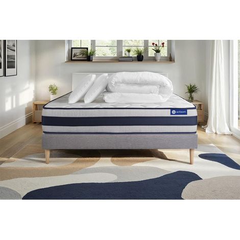 Pacchetto letto completo - Materasso 140x200cm + Box spring con doghe (kit) + 2 cuscini + Piumino - Actiflex Ergo