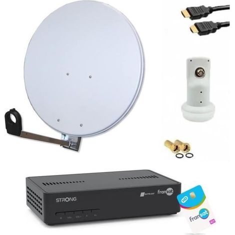 Pack Parabole acier 60 cm avec LNB + Récepteur Satellite HD (Carte incluse) + HDMI 2M