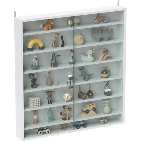 HOMCOM vitrina expositora con estantes ajustables 2 puertas correderas de vidrio para colecciones perfumes figuras de decoración 80x9,5x83 cm blanco