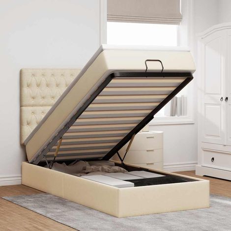 vidaXL Cadre de lit ottoman avec matelas crème 90x190 cm tissu (1/5)