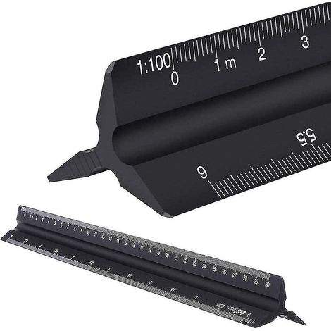Règle triangulaire graduée en métal noir, pour architectes et ingénieurs (1/5)