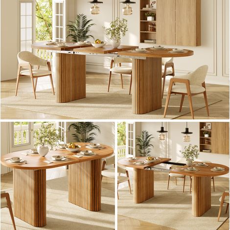 Tavolo da pranzo allungabile 120-160cm, tavolo ovale in legno con struttura verticale, resistente fino a 60kg, 3 colori: legno naturale, marrone, nero (1/5)