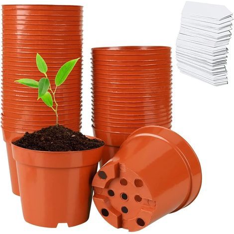 60 Pièces Pots de Fleurs en Plastique, 7.5cm Pots de Pépinière Petit Conteneur de Semis avec Trous de Drainage pour Repiquage de Plants Légumes Fruits Succulents - avec 100 Plantes Étiquettes (1/5)