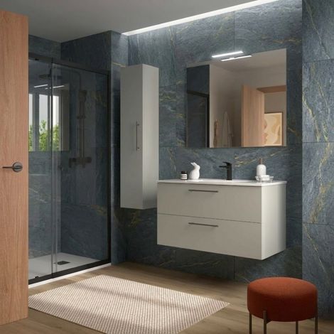 Mobile Bagno Sospeso 100 cm con 2 Cassetti e Lavabo Incluso Grigio Satinato – Reva
