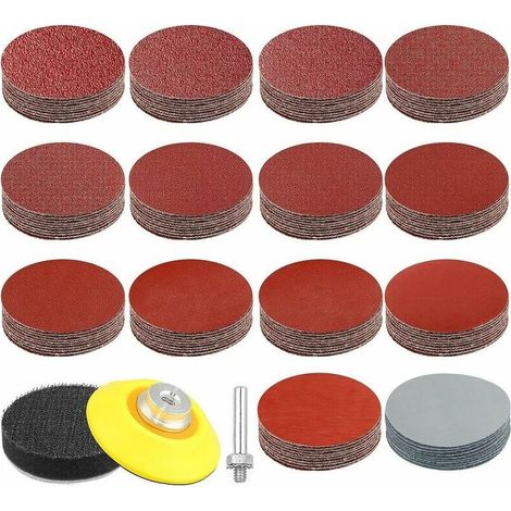 Kit de 140 disques abrasifs Velcro 50mm – Assortiment grains 60 à 3000 – Oxyde d'aluminium pour métal et bois – Inclus tampon de support (1/5)