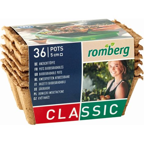 Romberg – Pots de semis CLASSIC carrés 5 cm – Sans tourbe, lot de 36 (6 barrettes de 6) (1/3)