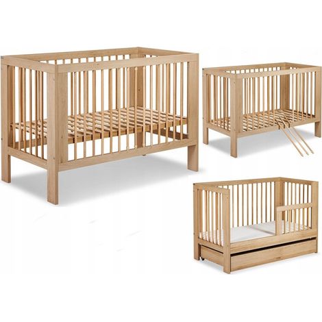 Bb-Loisir – Lit bébé 120x60cm avec tiroir – Barrière de sécurité amovible – Hêtre – 3 niveaux de hauteur – Fabrication européenne (1/5)