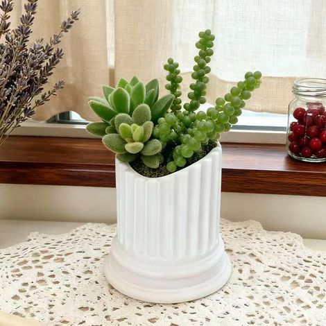 (TJ001-31) Pot de fleurs créatif en résine, style colonne romaine blanche, idéal pour plantes vertes en pot. Décoration pour la maison, la cour ou le jardin. Ornement artisanal. (1/4)