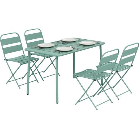 Set sala da pranzo esterno 5 pezzi, set giardino per 4 persone con tavolo a doghe e sedie pieghevoli, verde chiaro