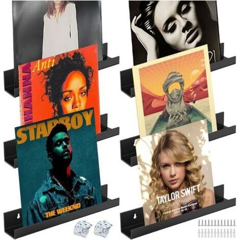 Set mit 6 wandmontierten Schallplattenhaltern (schwarzes Acryl) - Vinyl-Wandhalterung - 30,5 x 4,3 x 4,3 cm - Für Plaketten und Fotos, Bücherregale, Zeitschriften (30,5 x 4,3 x 4,3 cm) (1/5)