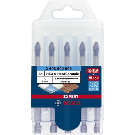 Bosch Professional 5 piezas Set de brocas Expert HEX-9 HardCeramic (para Tejas, Baldosas, Ø 6 mm, accesorios Taladro de impacto rotativo)