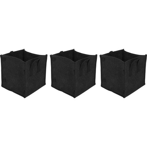 Lot de 3 sacs de culture carrés en feutre noir avec poignées, pour la culture de légumes de jardin (23,5 x 23,5 x 25 cm). (1/5)