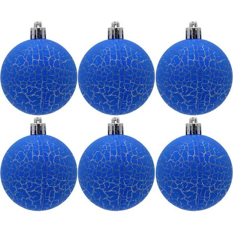 Lot de 6 boules de Noël de 6 cm, texture craquelée, faciles à suspendre, couleurs vives et festives, bleu. (1/5)