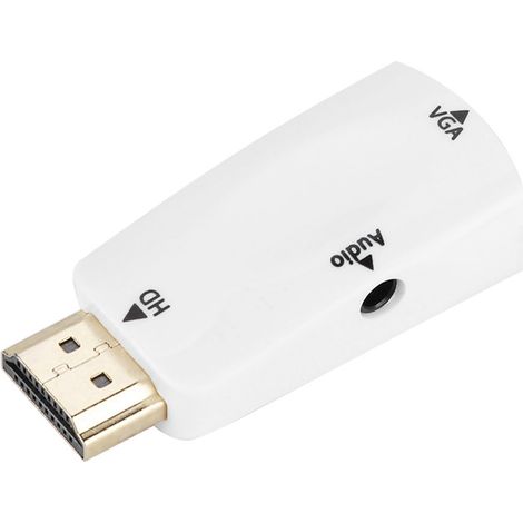 Adaptateur convertisseur HDMI femelle vers VGA femelle HD 1080p avec câble de sortie audio 3,5 mm (blanc)