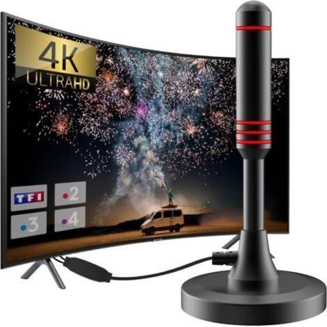 Antenne TV intérieure Freeview, longue portée 500 km et antenne TV intérieure 360° pour chaînes TV gratuites 1080P 4K (1/5)