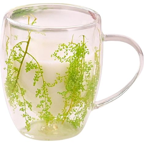 Mug Verre Double Paroi 350 Ml Verre Double Paroi Tasses Transparentes Avec Fleurs Séchées Pour Femmes, Noël, Anniversaire, Boissons Chaudes, Cappuccino, Café, Thé, Lait (1/5)