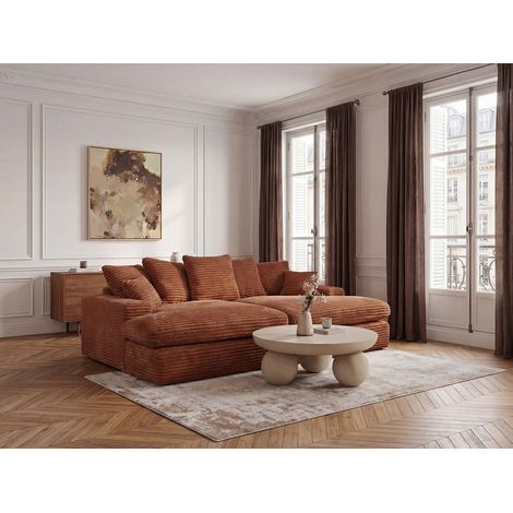 BOBOCHIC - Canapé 3 places causeuse avec assise profonde NEVADA gros côtelé doux Orange