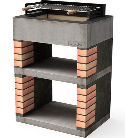 MOVELAR - Barbacoa de Obra Prefabricada de Leña y Carbón Modelo Lima (Gris, Naranja - 74 x 53 x 110 cm) REF: M00337 - Cocina de Exterior Compacta para Jardín, Terraza o Patio (1/5)