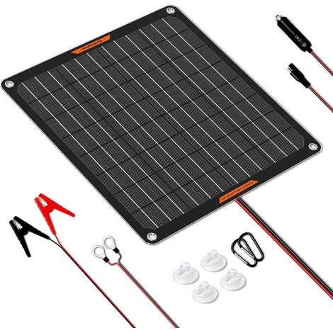 Chargeur de batterie solaire 10W, 12V Panneau solaire de voiture Chargeur de batterie solaire étanche Portable Power Trickle Charger pour voiture Bateau Automotive avec clip alligator (1/5)