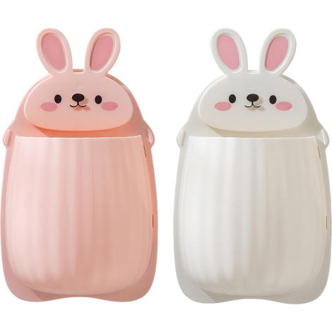 Lot de 2 Porte-brosses à dents muraux, support lapin caricatural, organisateur salle de bain adhésif pour brosse à dents, dentifrice, rasoir, peignes (blanc, rose)