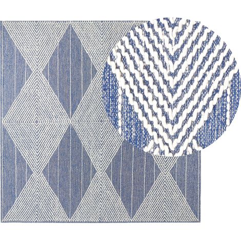 Alfombra de lana beige claro azul 200 x 200 cm hecho a mano geométrico Datca (1/5)