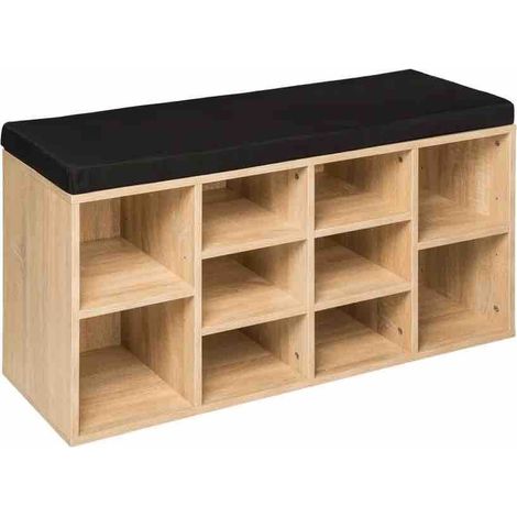 Banc et meuble à chaussures marron 103cm : 10 paires . Avec coussin noir (1/4)