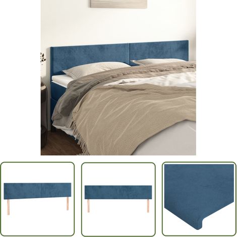 The Living Store Têtes de lit 2 pcs Bleu foncé 90x5x78/88 cm Velours - Tête De Lit - Literie - Meuble De Chambre - Velours - Tête De Lit Réglable (1/5)
