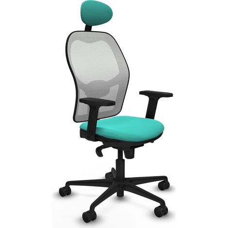 Jorquera sincro malla blanca similpiel turquesa brazos 2D base nailon cabecero fijo ruedas 65mm nailon (1/5)