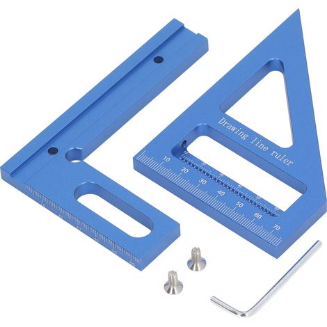 [JAMAIS UTILISÉ]Équerre de mesure multi-angles 3D 45°/90° en alliage d'aluminium pour le travail du bois, rapporteur d'angle bleu (1/5)