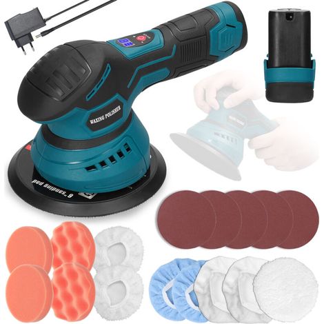 6-Zoll-Akku-Exzenterpoliermaschine, 8 Geschwindigkeitsstufen, einstellbare elektrische Poliermaschine, multifunktional zum Polieren von Metall, Schleifen von Holz und Entgraten (1/5)