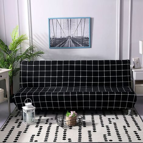 Housse de canapé sans accoudoirs Extensible Protège-canapé pliant en tissu chimique doux imprimé motif losange noir (1/5)