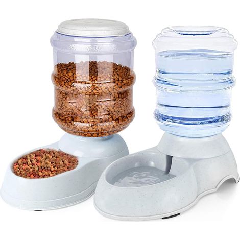 2X Distributeur Croquettes et Eau - Accessoire pour Chat et Chien - 2X Gamelle Automatique Nourriture - pour Chat Chien Lapin - Capacité 3,5L (1/4)