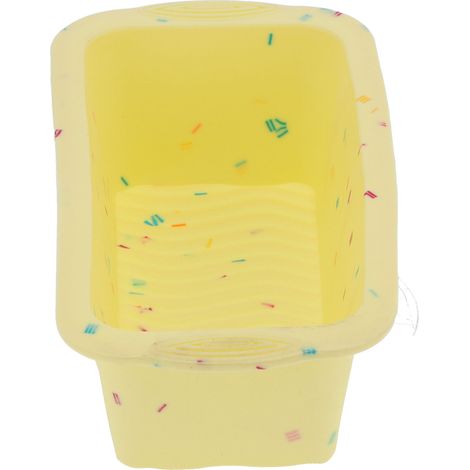 Rechteckige Silikon-Kuchenform zum Backen, gelbes Backwerkzeug mit Körnungsmuster, antihaftbeschichtete Brotform, praktisches Küchenutensil. (1/5)
