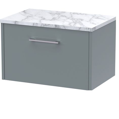 Winshill Contemporary 1 Drawer Wall Hung Vanity Unit with Laminate Worktop, Grey, 600mm