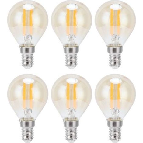 Lot de 6 ampoules G45 LED filament doré 2700K 4W culot E14 verre transparent vintage blanc chaud 220-240V (1/5)