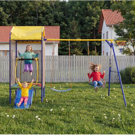 Parque infantil exterior 336x217x238 cm de hierro multicolor con seguridad jardín – MEUBLIV (1/5)