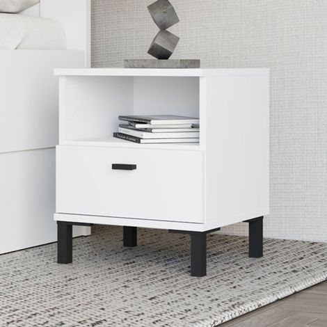 Comodino Jinja, un Cassetto, 2 Ripiani, Apertura Scorrevole, 39x35x45h cm Bianco Opaco (1/5)