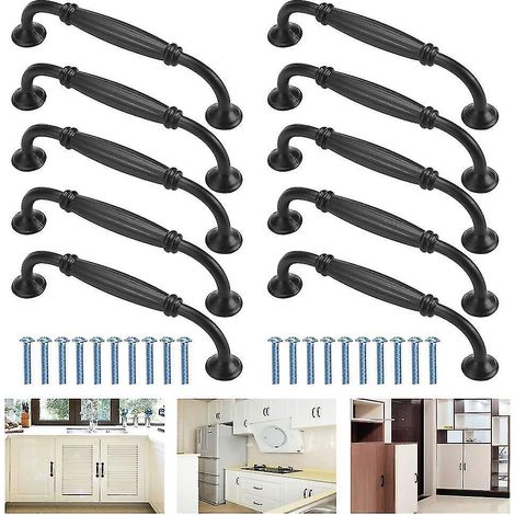 Set mit 10 schwarzen 128-mm-Möbelgriffen für Küchenschränke, gebogene Türgriffe, Schubladengriffe, Schrankknöpfe.