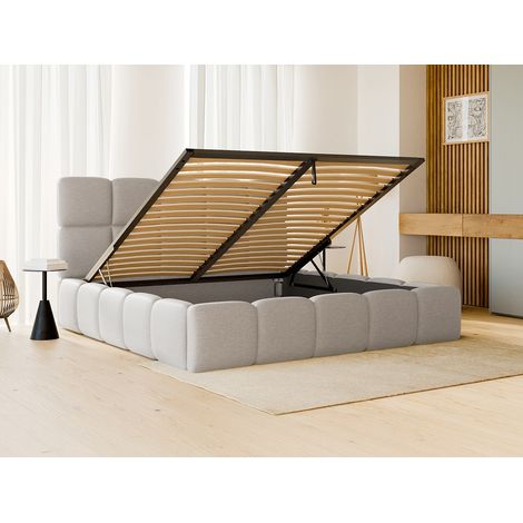 Lit coffre 180 x 200 cm - Tissu chiné - Gris clair + Matelas - DAMADO (1/4)