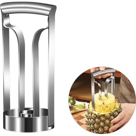 Descorazonador de piña, Pelador de piña, Cortador de piña, Utensilio para frutas, Acero inoxidable, Fácil de limpiar, Diámetro 10 cm, Plateado (1/5)