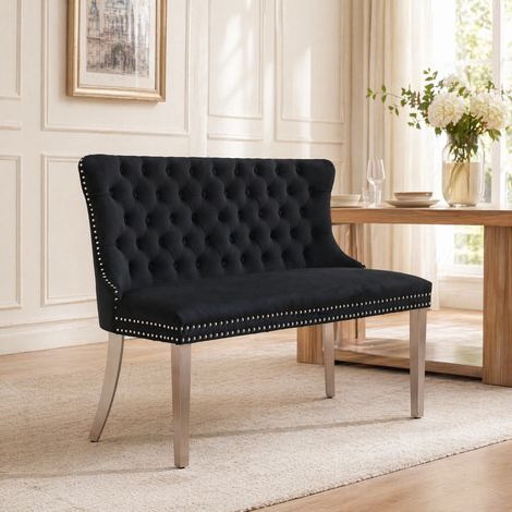 Panca due posti in velluto nero sala da pranzo OKMYHOME (1/5)