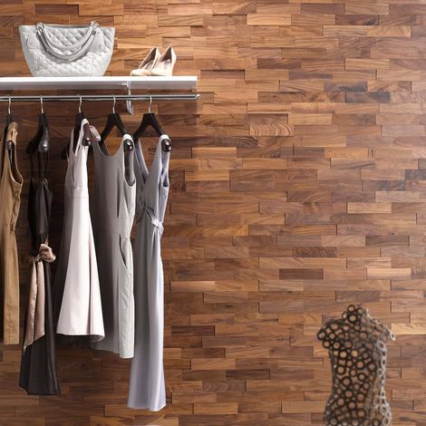 Woodwall – Panneau décoratif mural en bois de noyer huilé – Dimensions 50 x 200 mm – Surface 1 m² – Installation facile avec colle adaptée (1/4)